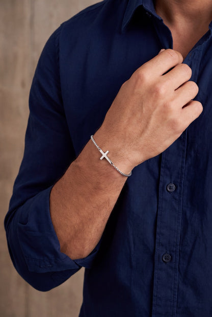 S925 Silver Cross Bracelet for Men