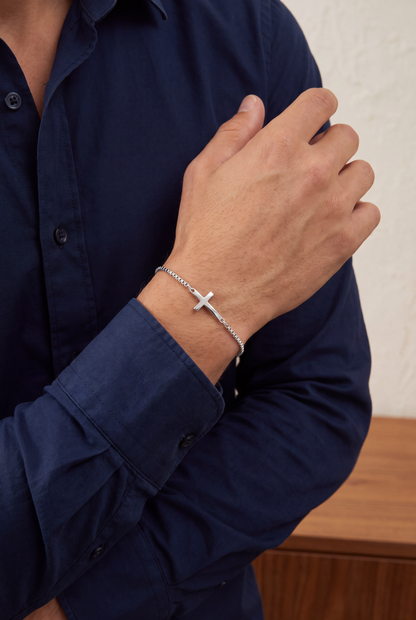 S925 Silver Cross Bracelet for Men