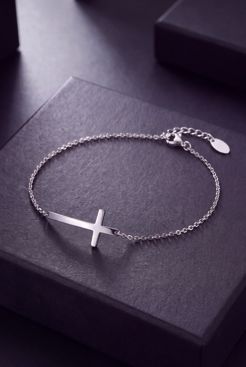 S925 Silver Cross Bracelet for Women